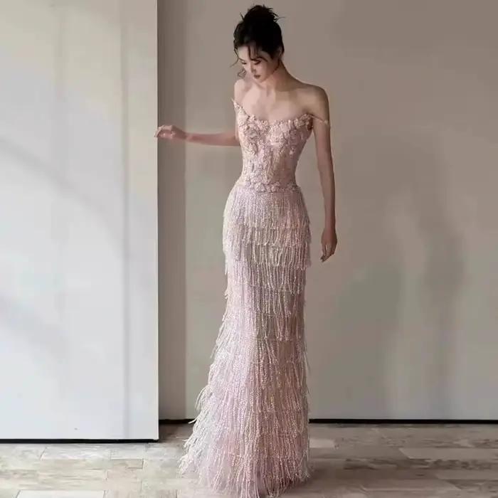 Robe à franges robe de soirée pour femme robe de princesse haut de gamme Banquet Socialite artisanat