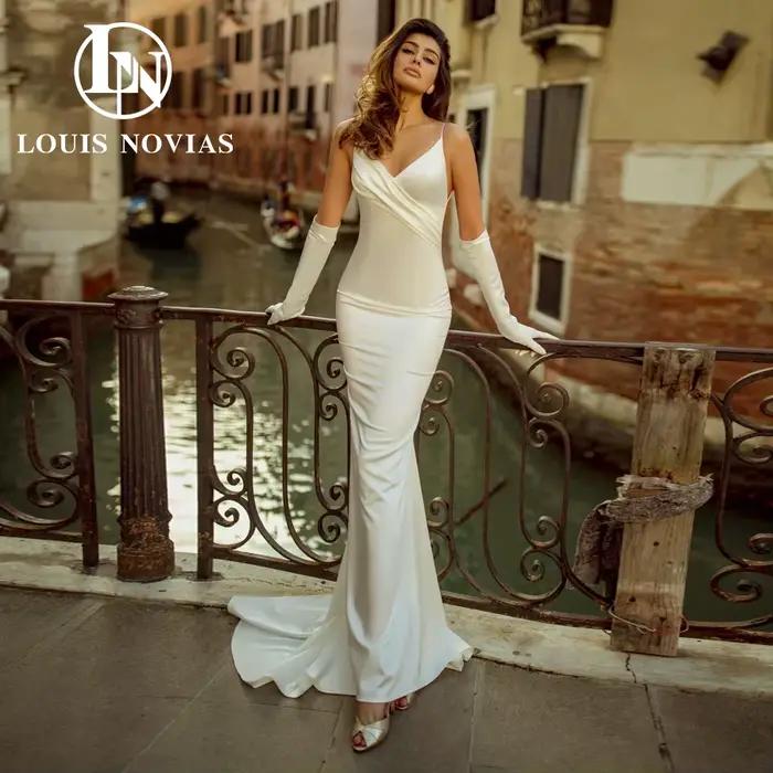 Modis-Robe de mariée sirène sexy dos nu, bretelles spaghetti, satin, col en V, robes de mariée, simp