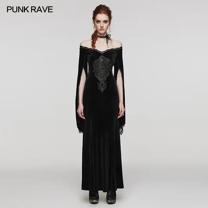 PUNK RAVE-Robe Longue en Velours artificiel astique pour Femme, Vêtement Gothique, Délicat, Magnifiq