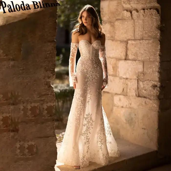 Paloda-Robe de mariée élégante à lacets pour femmes, appliques en dentelle, robe de patients sirène,