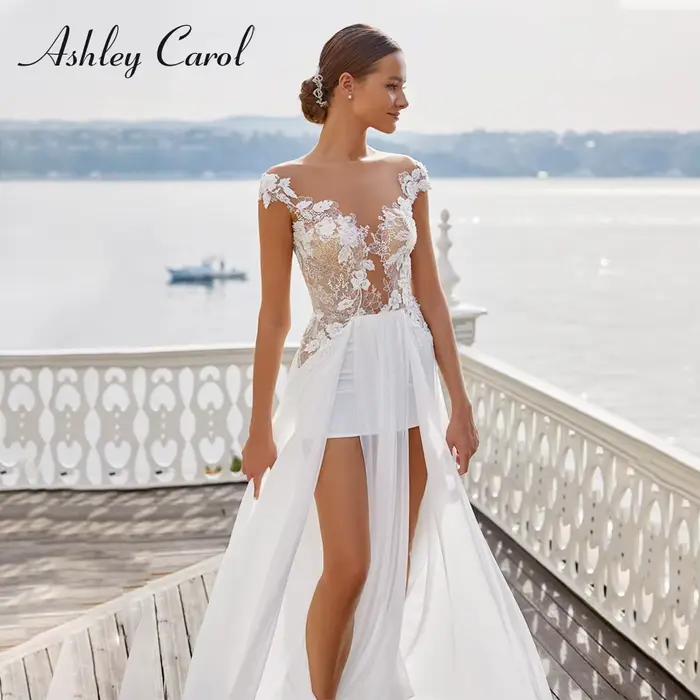 Ashley Carol-Robe de Mariée en Mousseline de Soie, Tenue de Patients Haut/Bas, Dos aux, avec des App