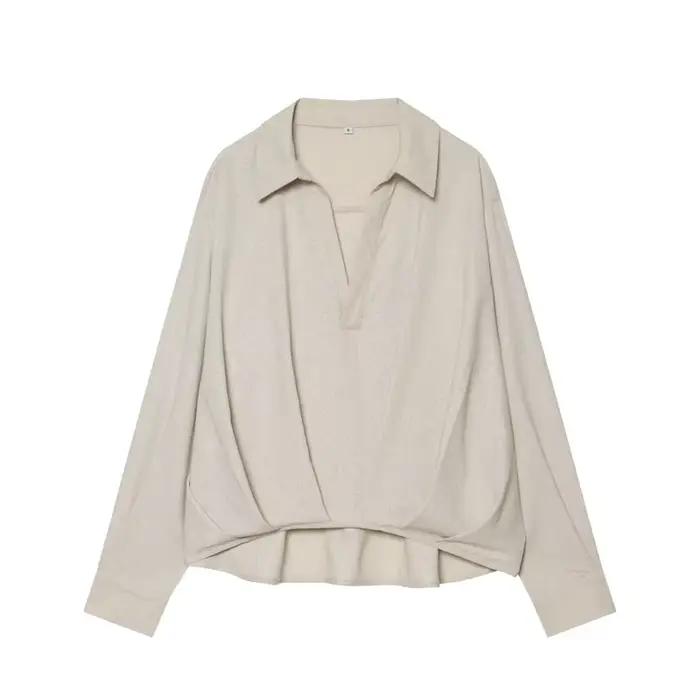 Nouvelle chemise en lin à ourlet moelleux, élégante et stylée, mode polyvalente