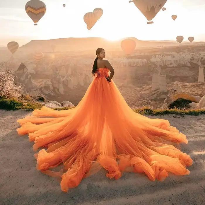 Robe en Tulle Doux à Traîne Longue pour Femme, Tenue de Mariage et de Photographie Personnalisée