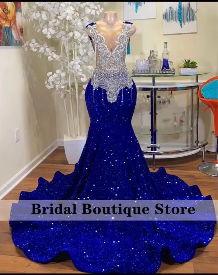 Rotterdam Kly-Robe de Rhsirène personnalisée, bleu royal, diamants, paillettes scintillantes, perle,