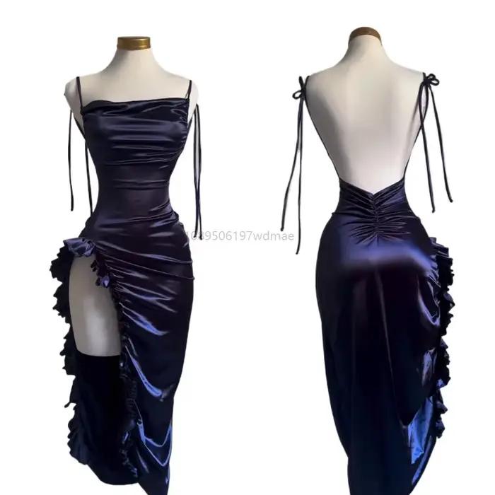 Robe longue plissée sans manches à lacets, style vintage sexy, dos nu, moulante, à volants, pour soi