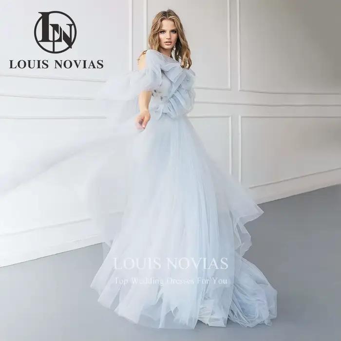 Modiis-Robe de mariée A-Line en tulle bleu, dos nu, bretelles spaghetti, col en V en fibre, sexy, pa