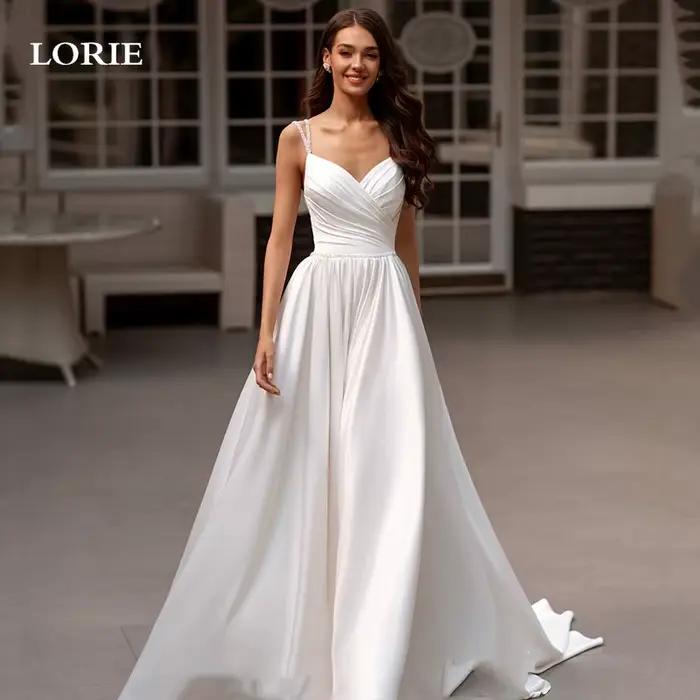 LORIE – robe de mariée trapèze, bretelles Spaghetti, col en V, plis, fente latérale, robes de soirée