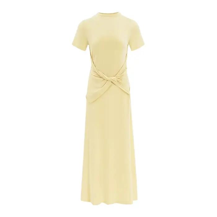 AEL tricoté robe longue femmes col rond couleur unie à manches courtes Robes de soirée printemps aut