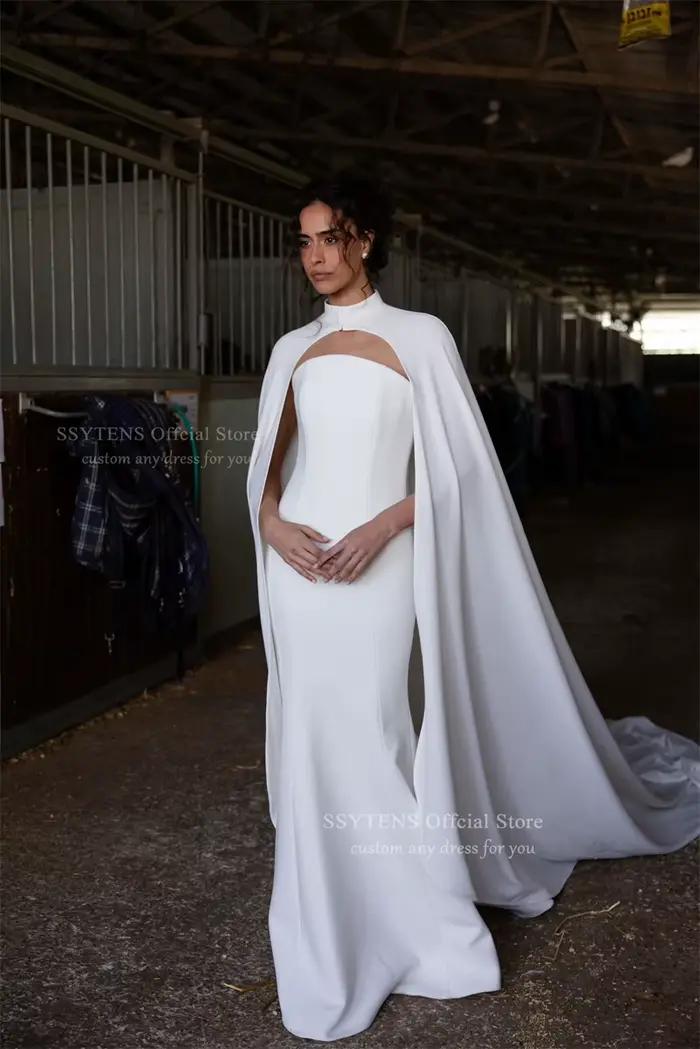 Robes de mariée modernes SSYTENS, élégantes et modestes, style sirène, avec châle détachable, robes