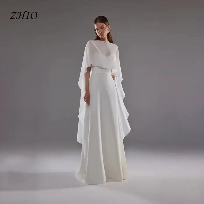 Robe de mariée sirène fluide ZHIO en satin mat et mousseline, ivoire, longueur ras du sol, personnal