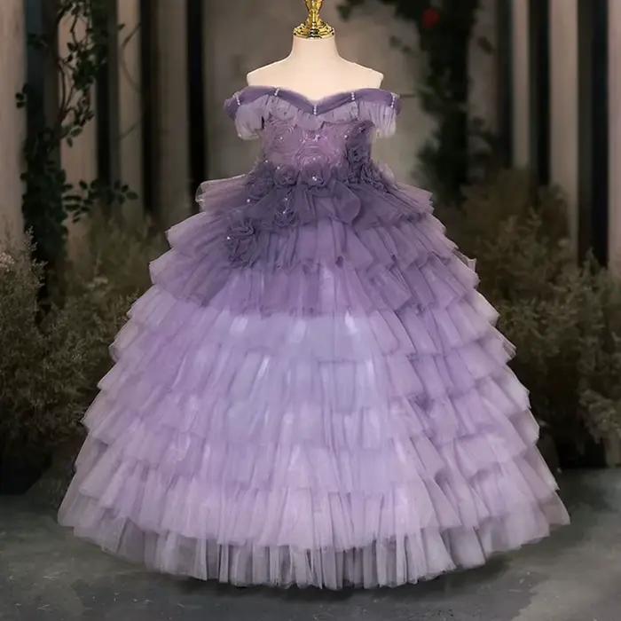 Jill Wish J140 élégant lilas dubaï fille robe perles à plusieurs niveaux princesse arabe enfants mar