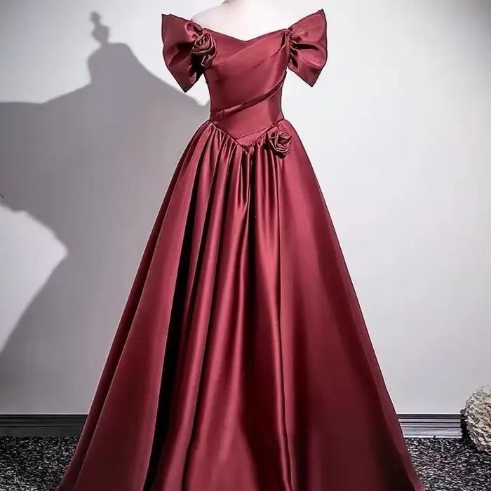 Robe de soirée élégante rouge vin, robe Toast pour mariage de la mariée, haut de gamme, asymétrique
