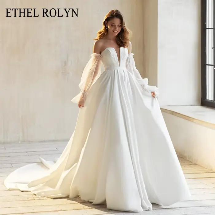 ETHEL ROCircN-Robes de mariée A-Line pour femmes, robes de mariée en satin, nouveau design sexy, poi