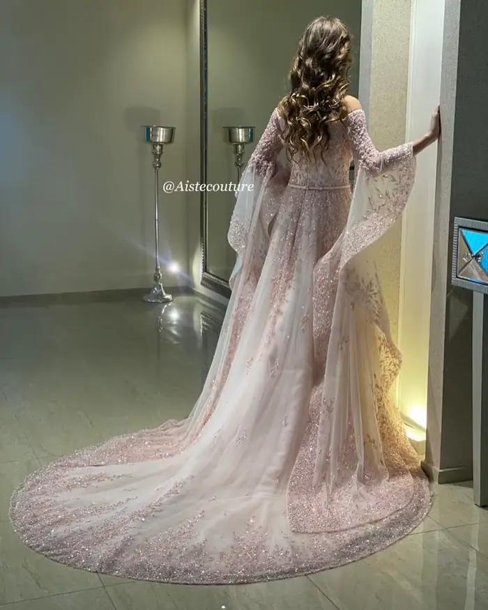 BABYONLINE-Robe de Mariée Carrée Personnalisée Araic, Manches Moelleuses Wildoda, Queue de Cathédral