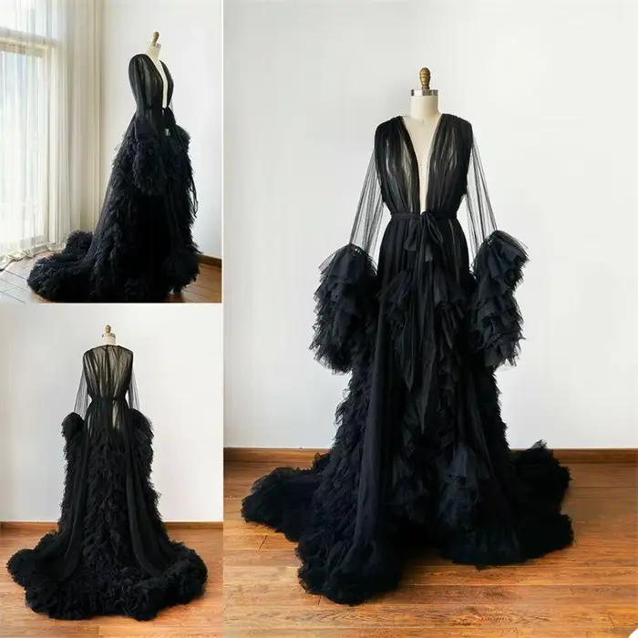 Robes longues en tulle moelleux pour femmes, robes de soirée pour photoshoot, vêtements de nuit de R