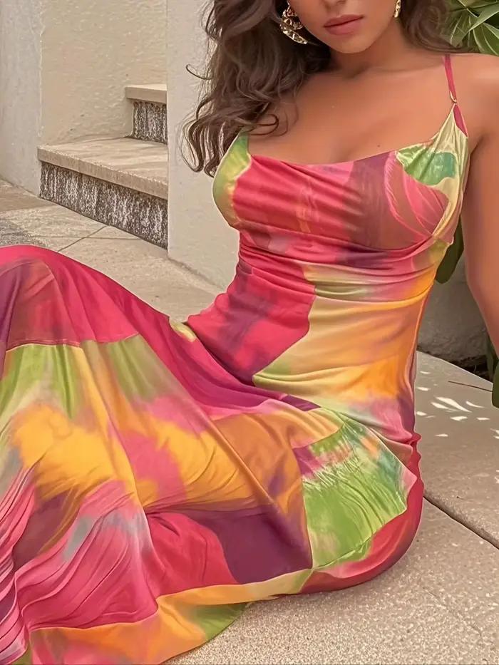 Robe longue de plage décontractée à imprimé floral dégradé, moulante et sexy, sans bretelles, avec j