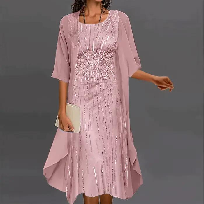 Robe de cocktail longue élégante pour femme, robe vintage en fibre, cardigan en tulle, ensemble deux