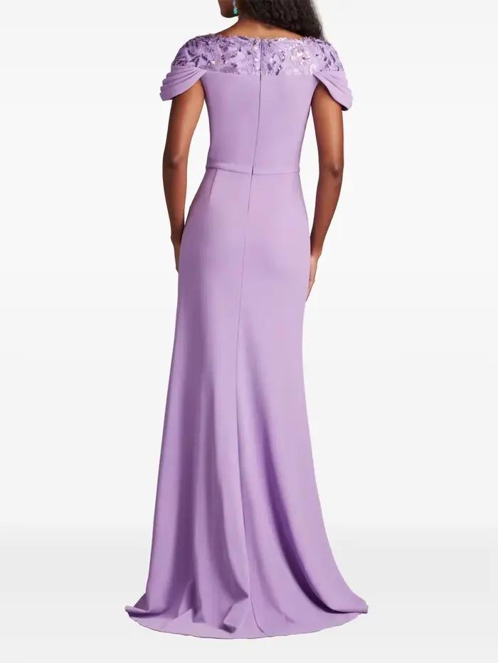 Robes de soirée lilas pour femmes, col en v profond, manches courtes, coupe trapèze, longueur au sol