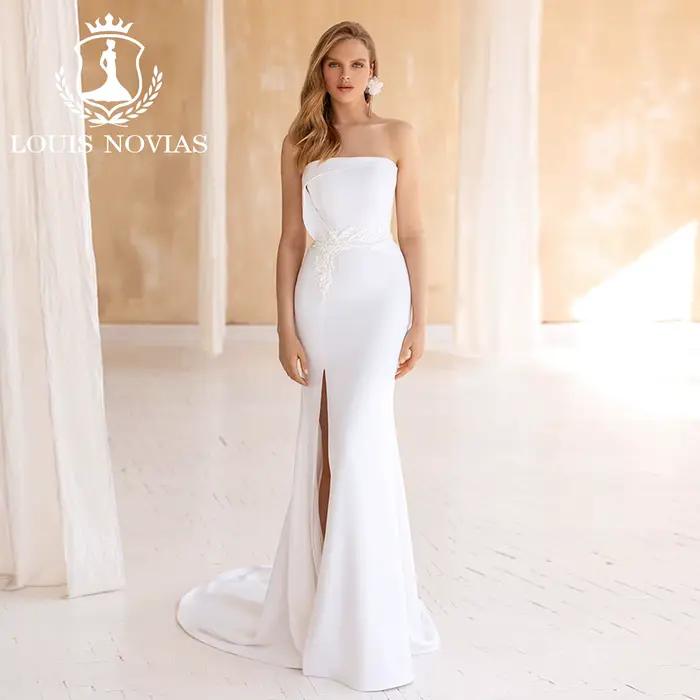 LOUIS NOVIAS robe De mariée Style sirène bretelles Appliques fente-ourlet balayage Train robe De mar