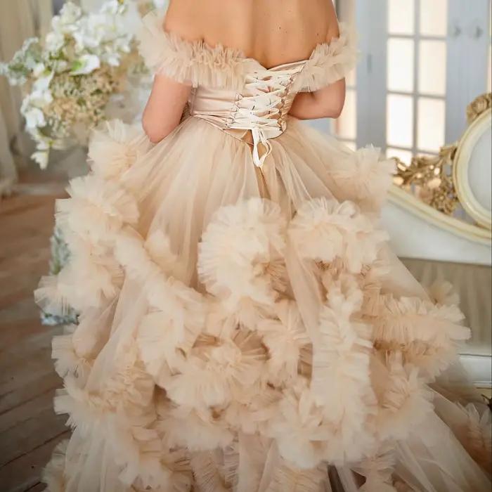 Robes étoiles élégantes pour baby shower, robes sexy à volants, robes de train de balayage en tulle,