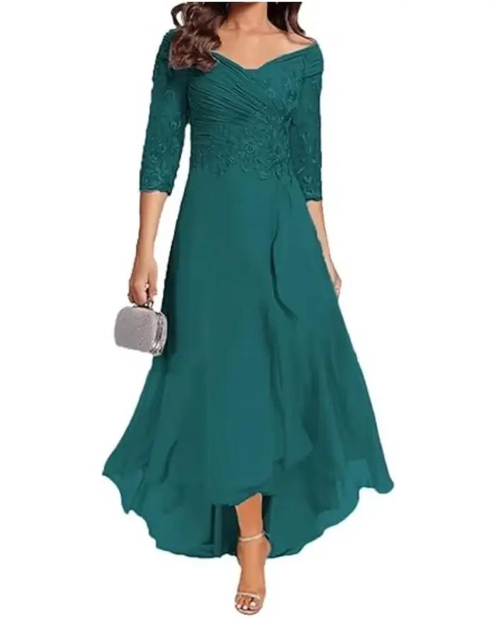 Robes de mère de la mariée pour mariage, robes longues en mousseline de soie, col en V, soirée forme