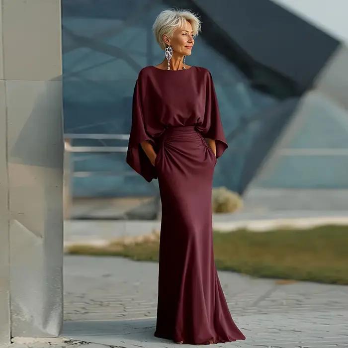 Robes mère de l'oiseau personnalisées en Satin bordeaux, pour mariage, longue robe de soirée élégant