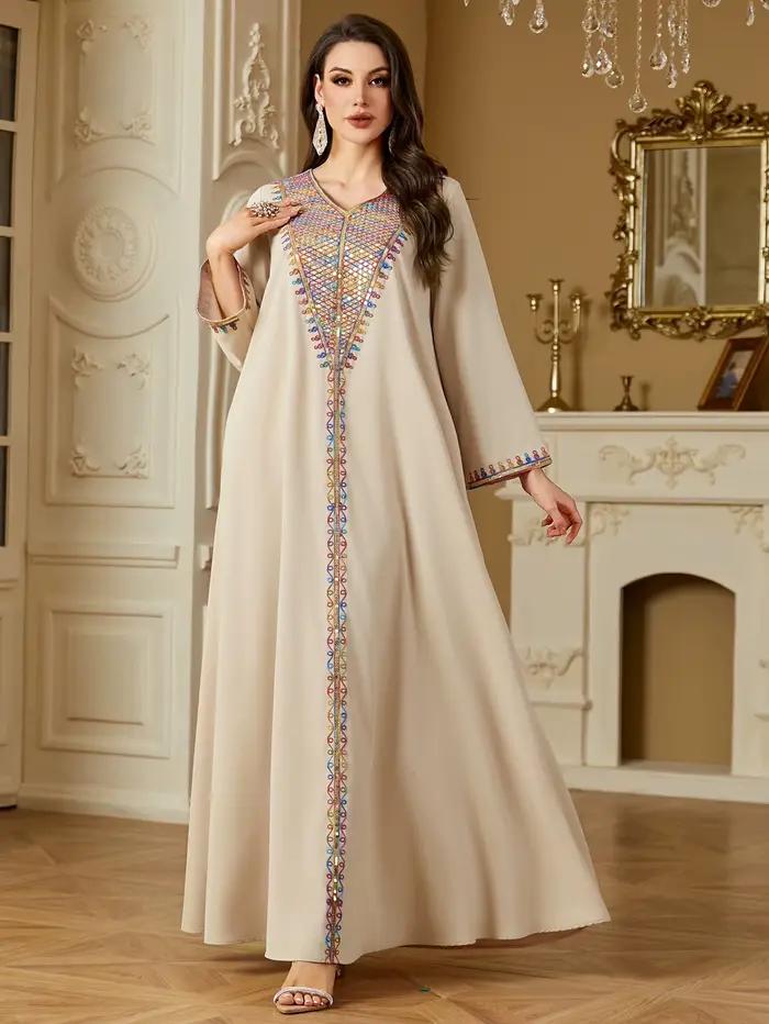 Robes élégantes musulmanes pour femmes, robe de soirée à manches longues brodée, abayas marocaines,