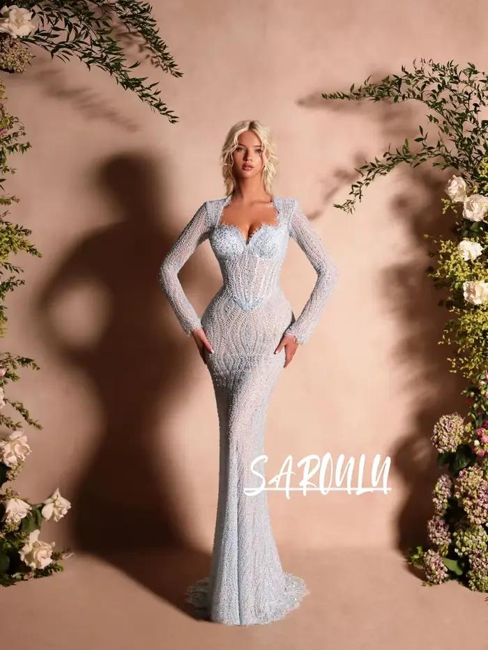 Robe de soirée bleu clair perlée pour femmes, robe de bal longue sirène élégante à col cœur, pour co