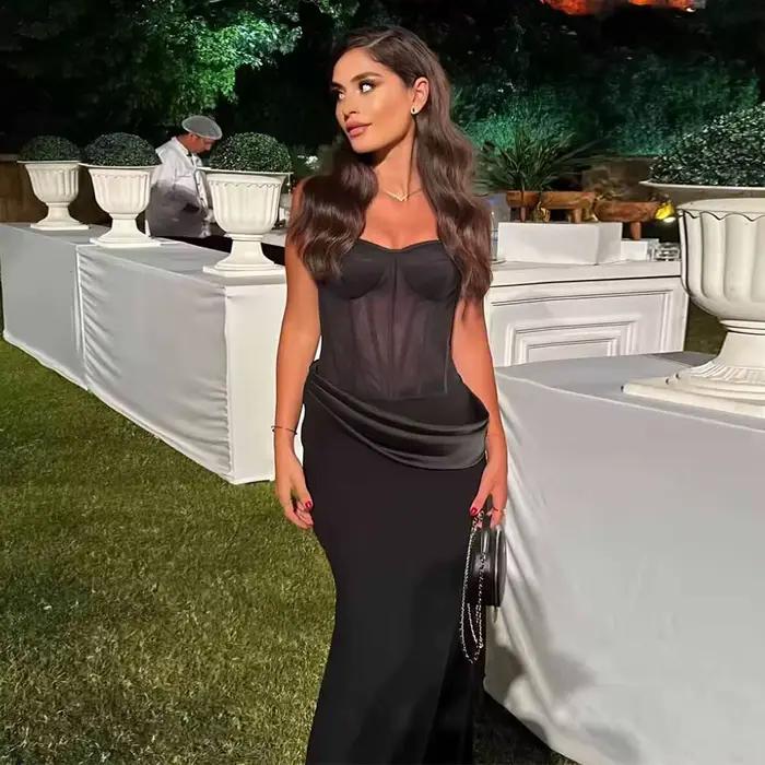 Robe de Soirée Chic en Organza, Sirène/Trompent, Tenue de Bal Longue, Drapée en Satin, Noire, 2025