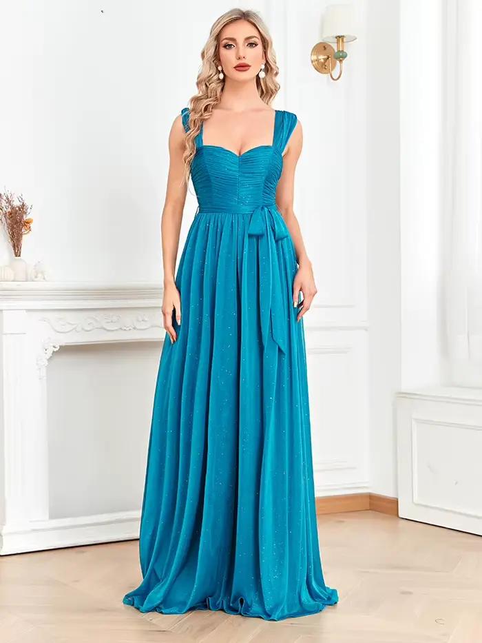 Robe de soirée longue bleu brillant Lucyinlove 2025, robe de soirée élégante et sexy à fente, robe d