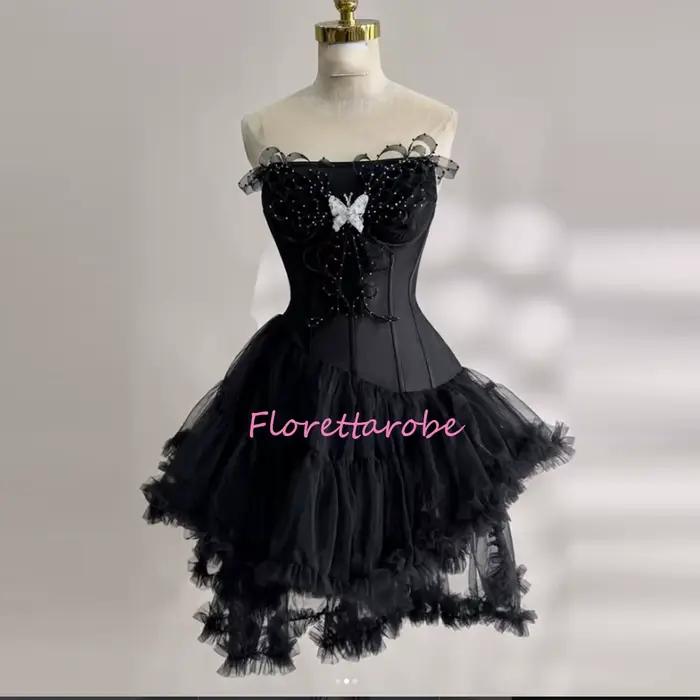 Nouvelle robe de bal courte noire sans manches, style princesse tutu, élégante, pour femmes, personn
