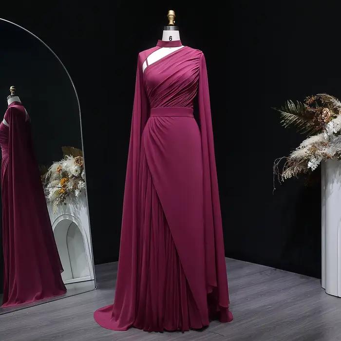 Sharon Said Dubai Fuchsia robes de soirée à col haut avec mousseline de soie manches longues pour le