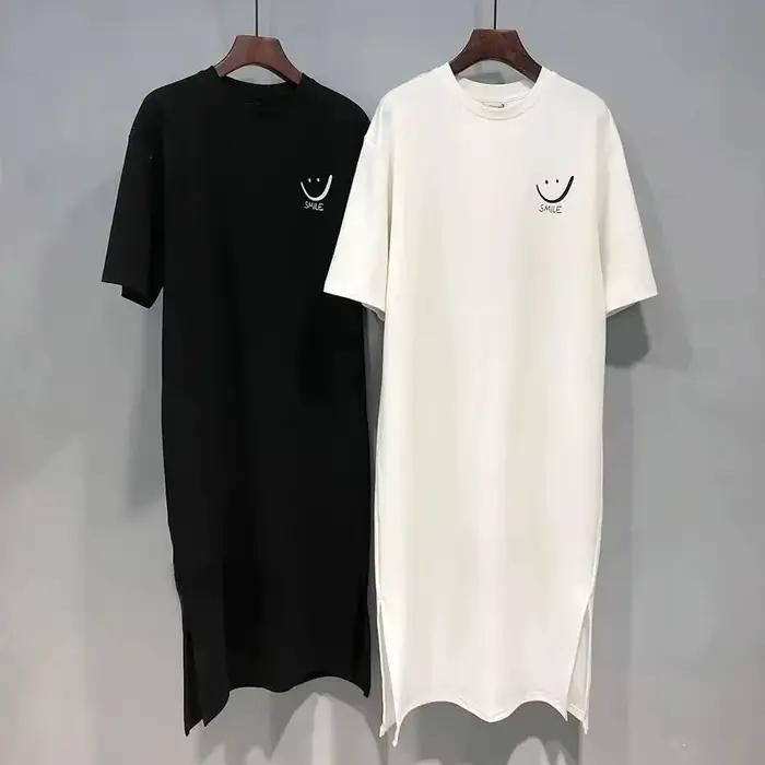 Robe T-shirt à manches courtes pour femmes, ample, mi-longue, au-dessus du genou, nouvelle collectio