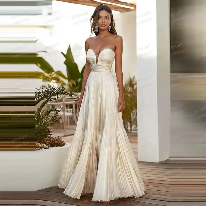Robes de mariée simples coupe trapèze, sexy, à volants, sans manches, décolleté cœur, pour femme, él