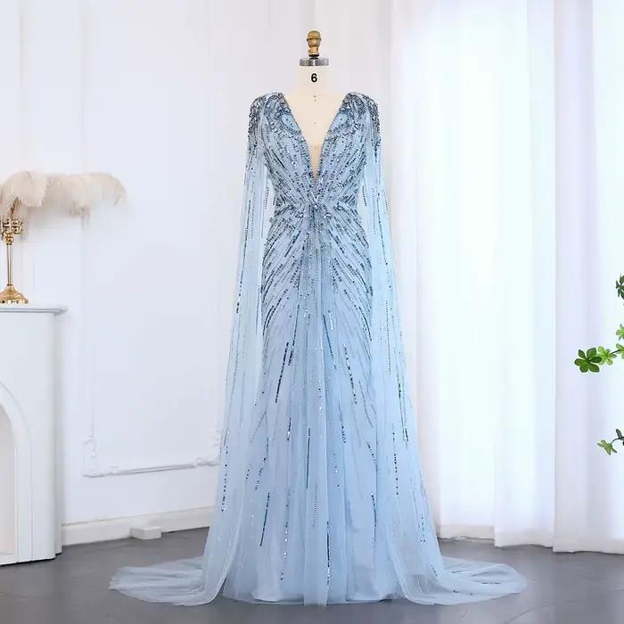 Robes de soirée de luxe Sharon Said en lilas avec cape, robes de mariée et de soirée pour femmes en