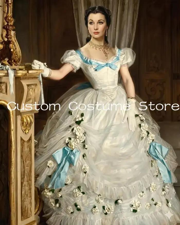 Robe de soirée Victorienne de la Guerre Civile Scarlett Camille, style Corset bouffant à épaules dén