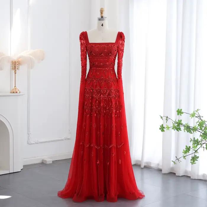 Sharon Said luxe vin rouge arabe bordeaux robe de soirée avec manches Cape 2026 femmes robes de soir