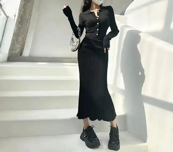 Robe tricotée pour femmes de Style impérial d'automne et d'hiver, coupe ajustée, coupe ajustée, manc