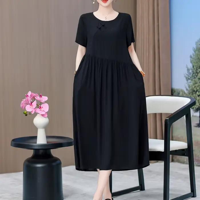 Nouvelle mode 2025 robes d'été pour femmes Vintage décontracté à manches courtes col rond impression