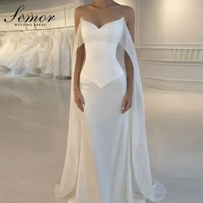 Robe de mariée en mousseline de soie simple et personnalisée Semor avec traîne Watteau, robes de soi