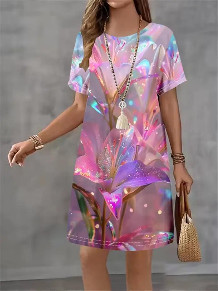 Mode femmes robe fleur imprimé motif Design sens modèle été élégant femmes a-ligne robe décontracté