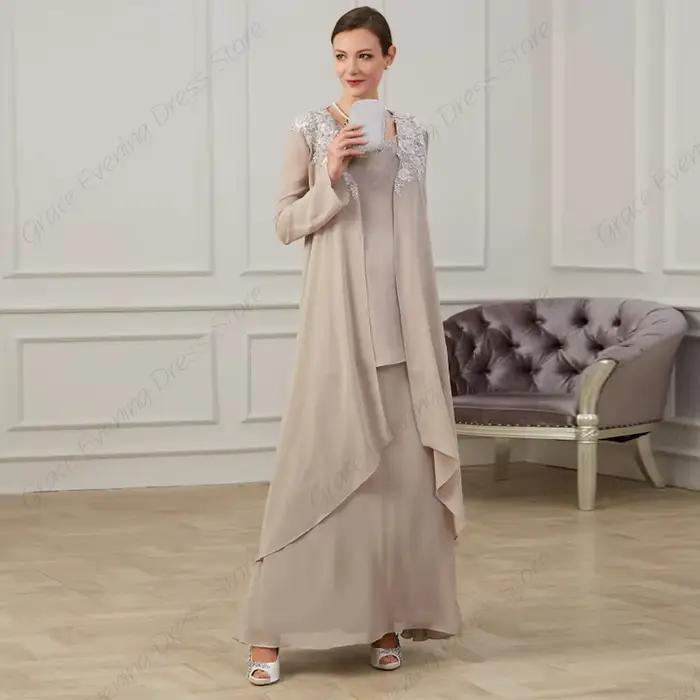 Charmpdesktop-Robes personnalisées pour la mère de la mariée avec dentelle, manches longues, robe de