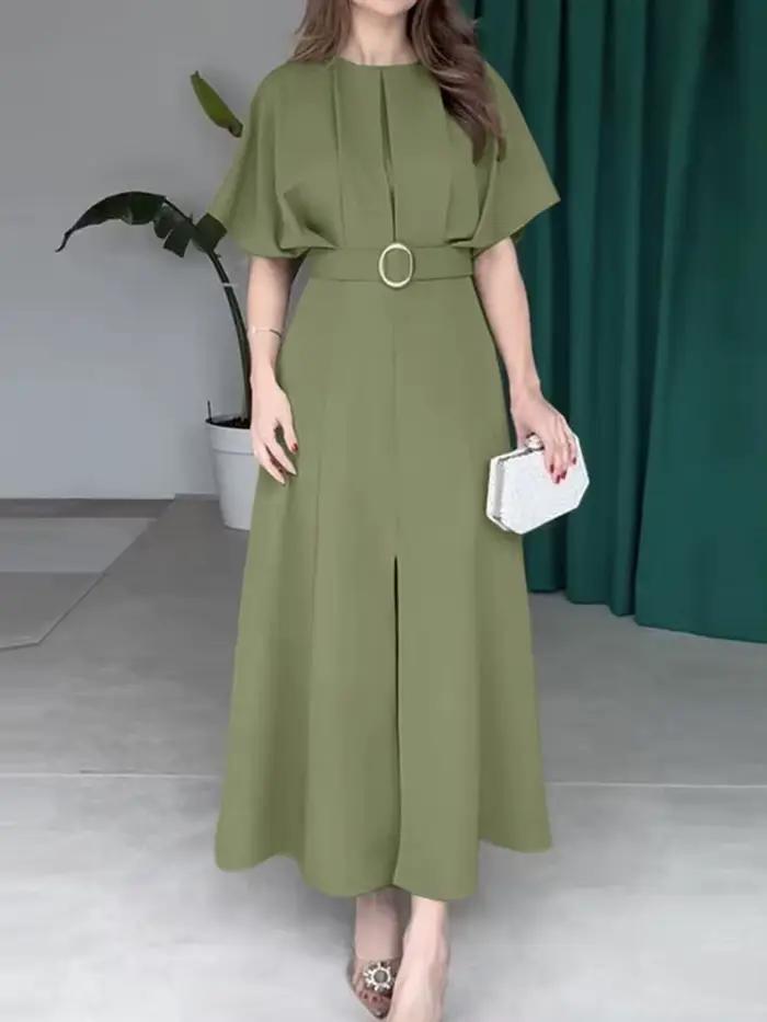 ZANZEA Robe longue élégante 2025 femmes Vintage manches chauve-souris Robe d'été décontracté plissé