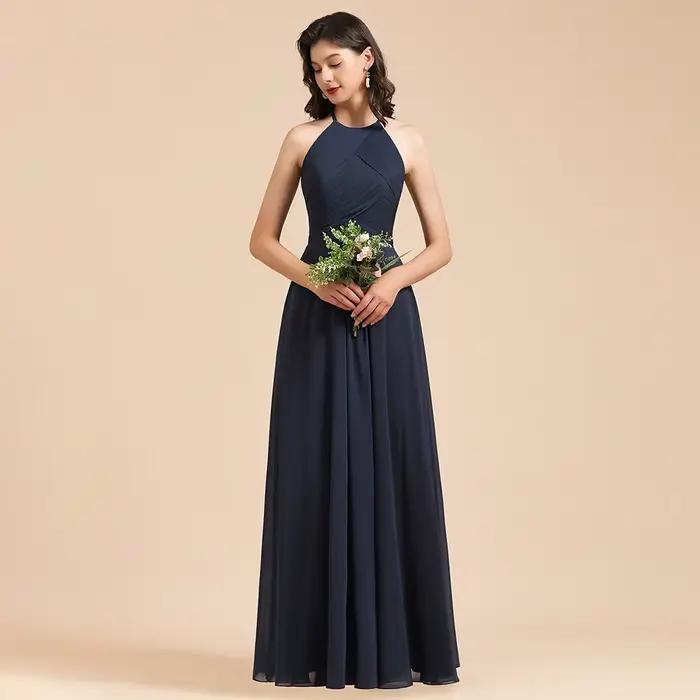 Robes de demoiselle d'honneur personnalisées bleu marine, robe de fiançailles, élégante longue ligne