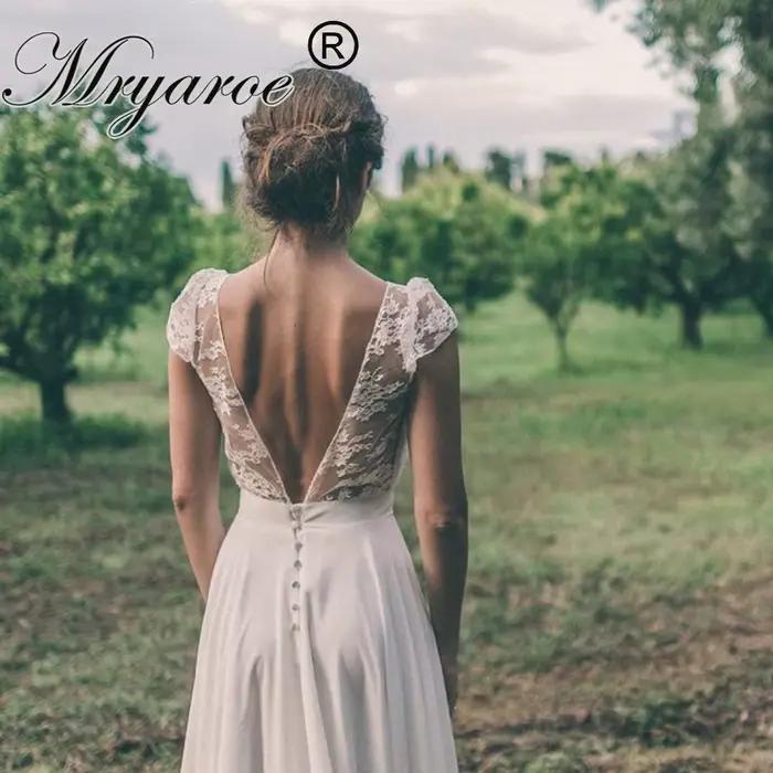 Zelyarce-Robe de Mariée Rustique en Mousseline de Soie, Tenue de Style Campagnard, à Manches Courtes
