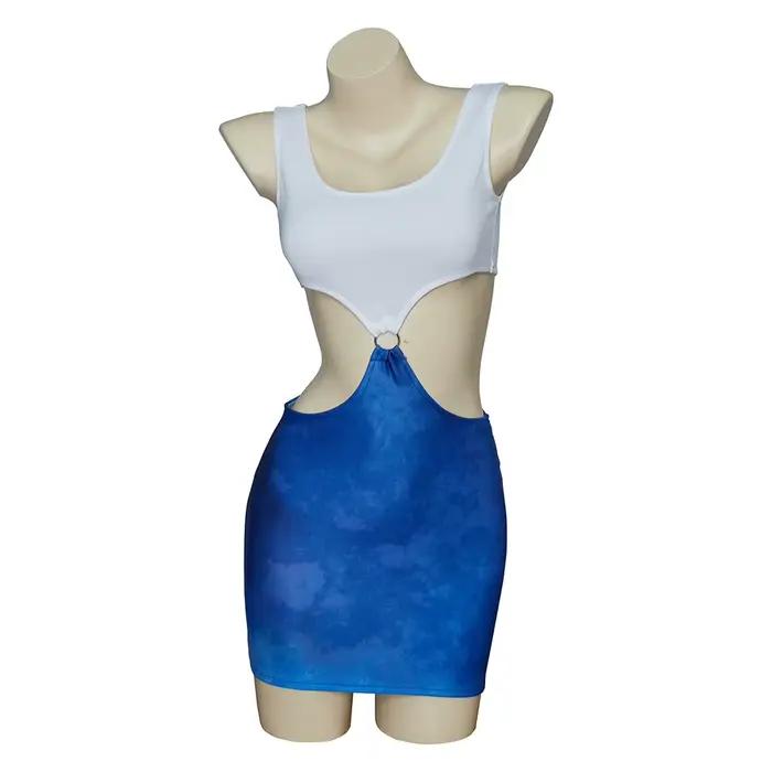Film jolie femme Vivian Cosplay Costume Vivian Sexy bleu taille nue TieDye découpe robe Halloween ro