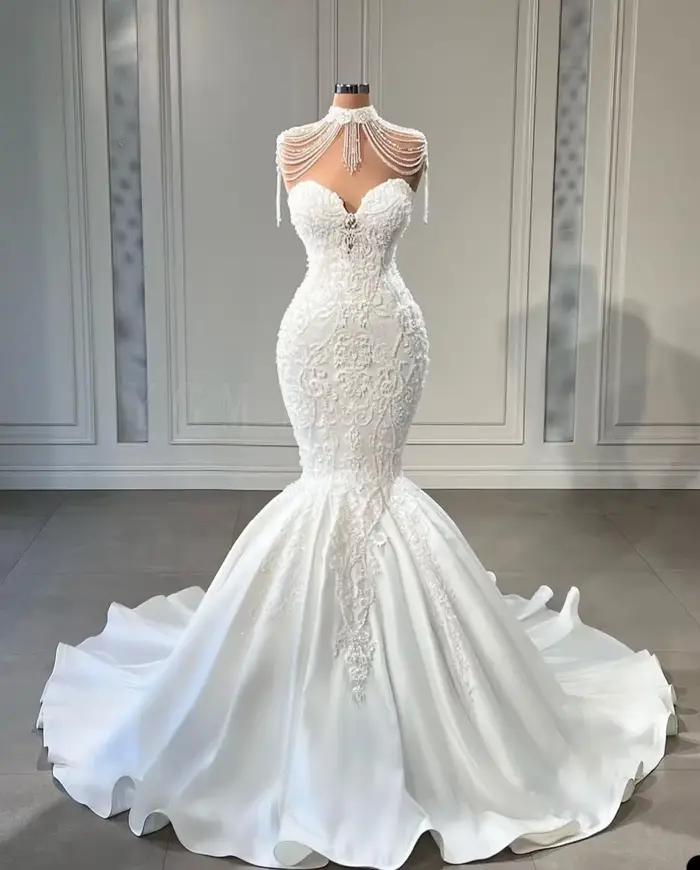 Robes De mariée sirène De luxe 2025 pour mariée chérie perlée dentelle Appliques robe De mariée afri