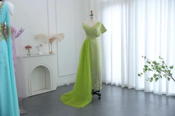 Sharon Said-Robe de Soirée avec Surjupe pour Femme Arabe, Tenue de Mariage, Couleur Vert Sauge, Pers
