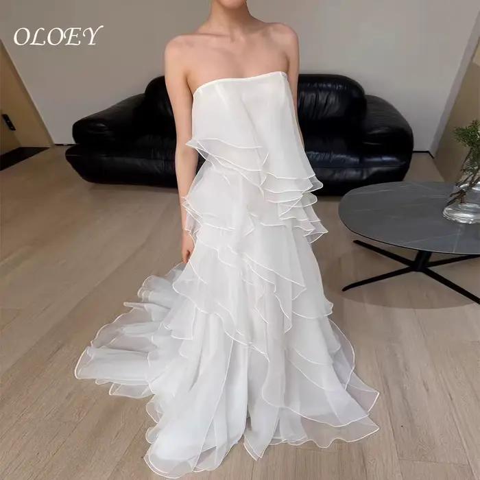 OLOEY Nouvelle Arrivée Robe de Mariée en Organza à Volants Coupe A-Line pour Mariage à la Plage, Séa