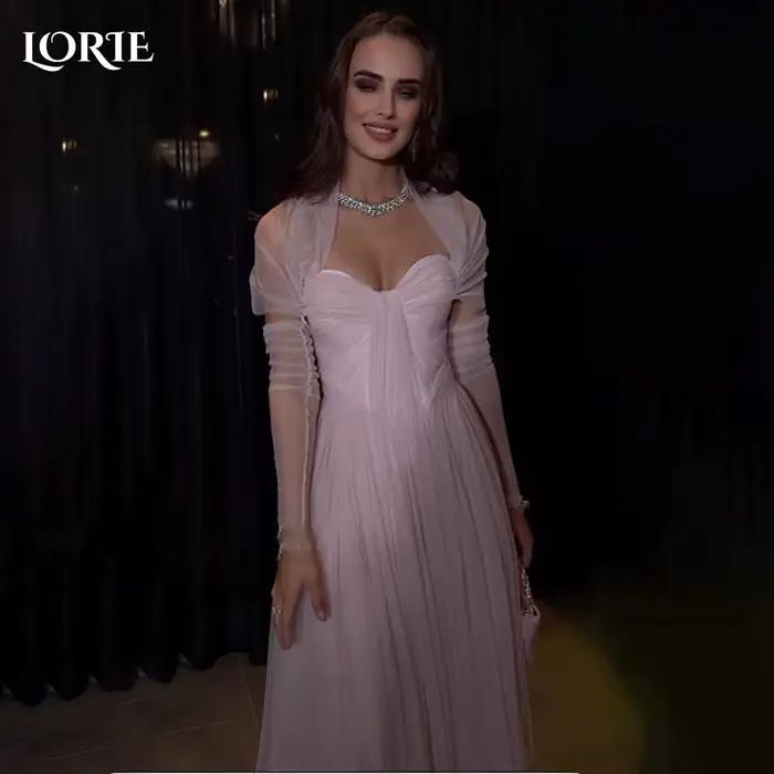 LORIE – robe de mariée sirène rose, manches longues, en Tulle, avec appliques, col carré, plis en cœ